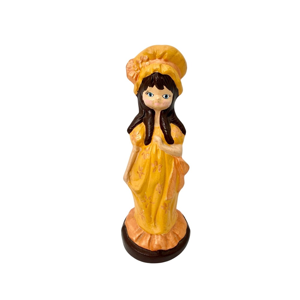 Vintage‎ JoAnna Springfield Ceramic Girl Figurine Yellow Dress Folk Art Signed
